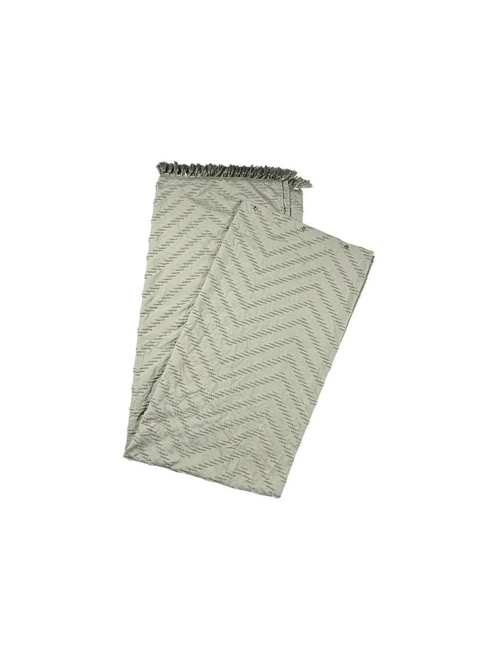 Textured Fabric Shower Curtain with Fringe Tassels Trim Sage Green 70 Long
